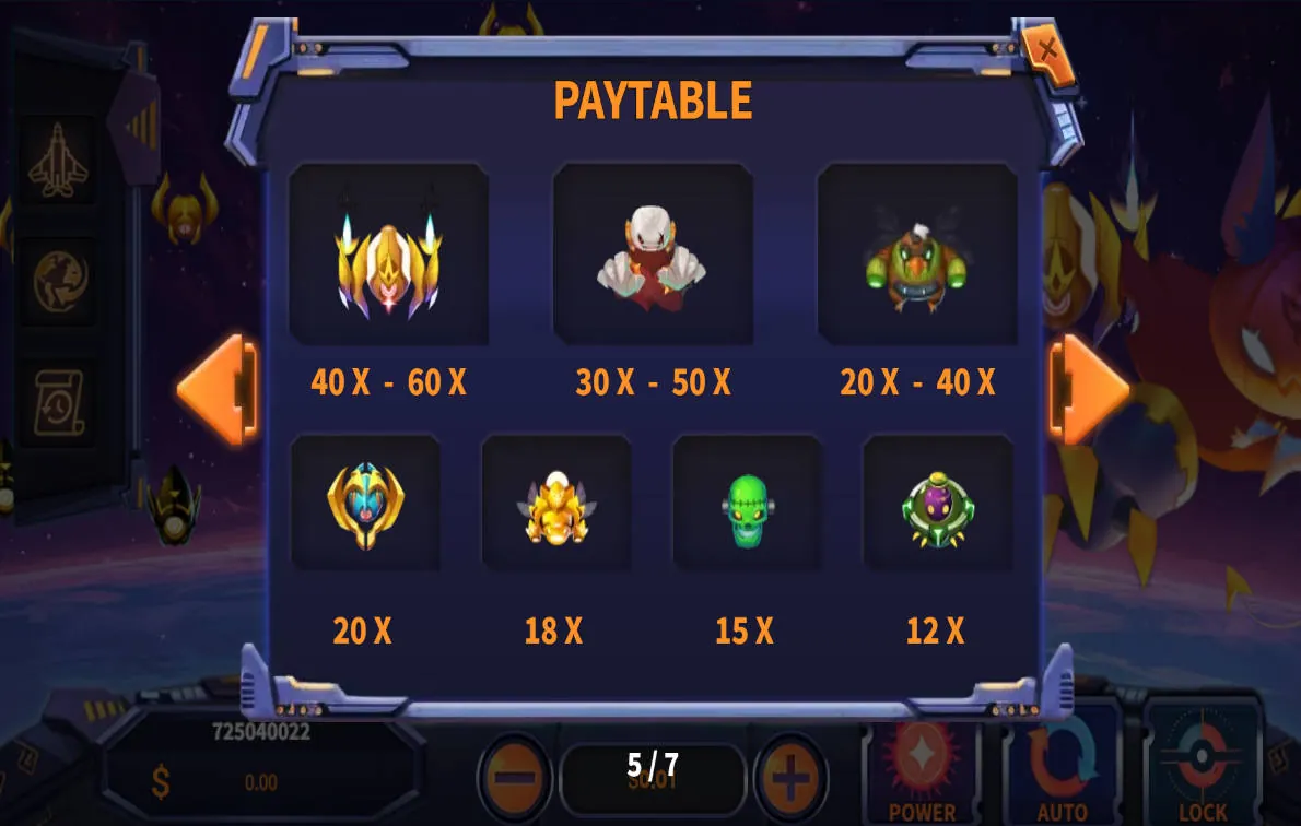 Galactic Bounty Hunter Fishing - Paytable