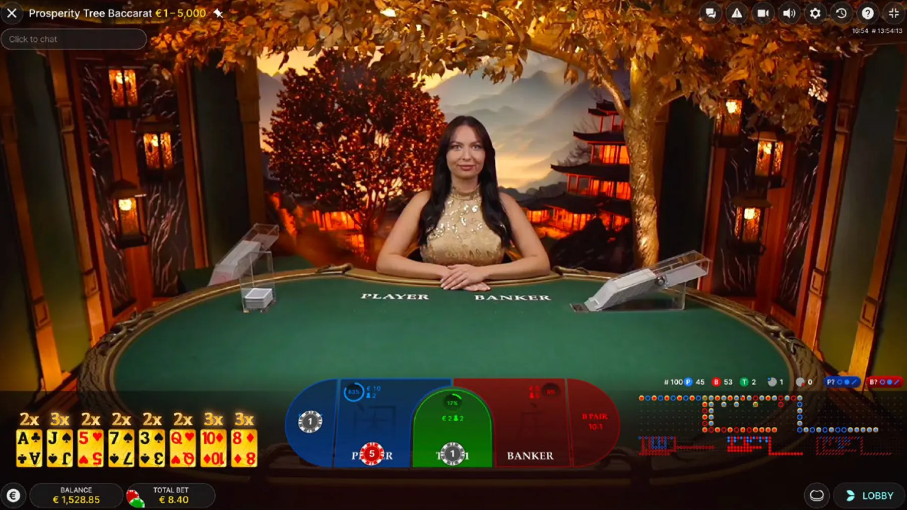 First Person Prosperity Tree Baccarat - Interface